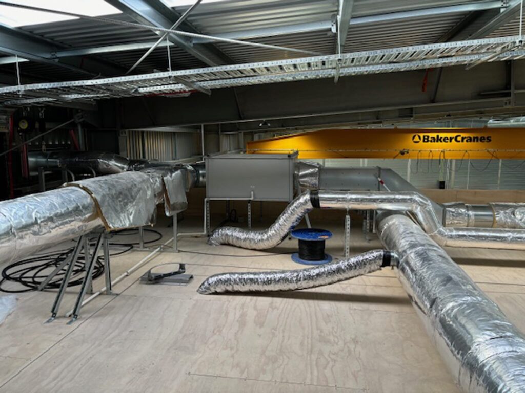 Ducted ventilation system installed by Beattie Air in a commercial warehouse in Christchurch, Canterbury